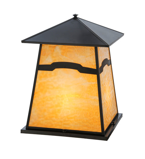 Meyda Lighting Stillwater 26" 4-Light Craftsman Brown Mountain View Pier Mount Light With Beige Art Shade Glass