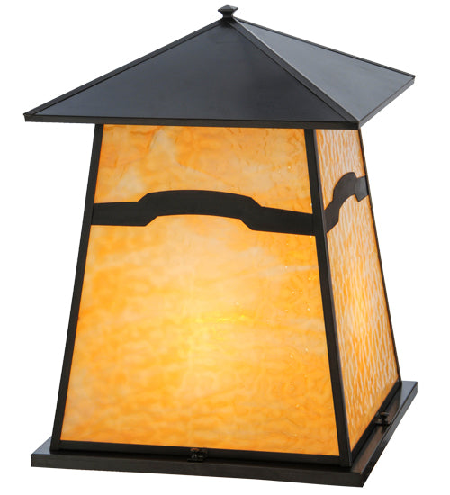 Meyda Lighting Stillwater 26" 4-Light Craftsman Brown Mountain View Pier Mount Light With Beige Art Shade Glass