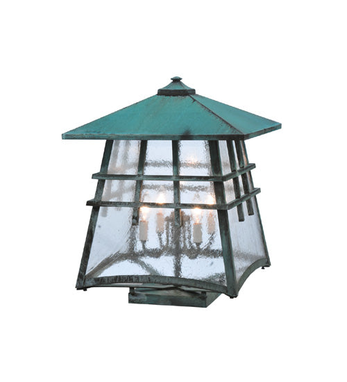 Meyda Lighting Stillwater 26" 4-Light Vedigris Double Bar Mission Deck Light With Clear Seeded Shade Glass