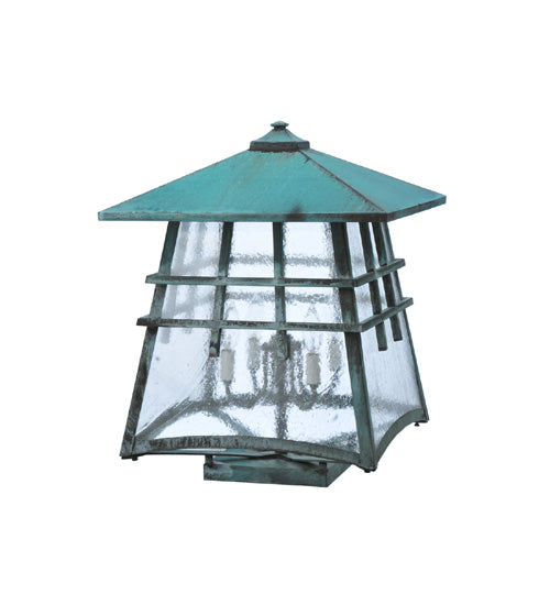 Meyda Lighting Stillwater 26" 4-Light Vedigris Double Bar Mission Deck Light With Clear Seeded Shade Glass