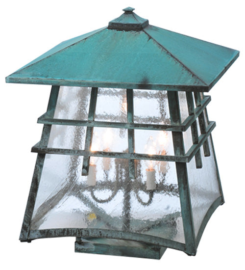 Meyda Lighting Stillwater 26" 4-Light Vedigris Double Bar Mission Deck Light With Clear Seeded Shade Glass