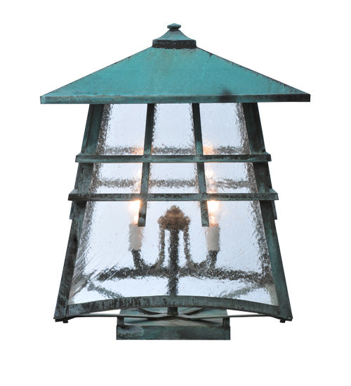Meyda Lighting Stillwater 26" 4-Light Vedigris Double Bar Mission Deck Light With Clear Seeded Shade Glass