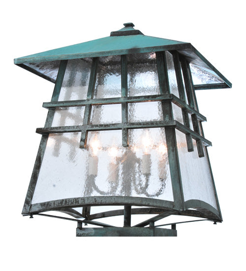 Meyda Lighting Stillwater 26" 4-Light Vedigris Double Bar Mission Deck Light With Clear Seeded Shade Glass