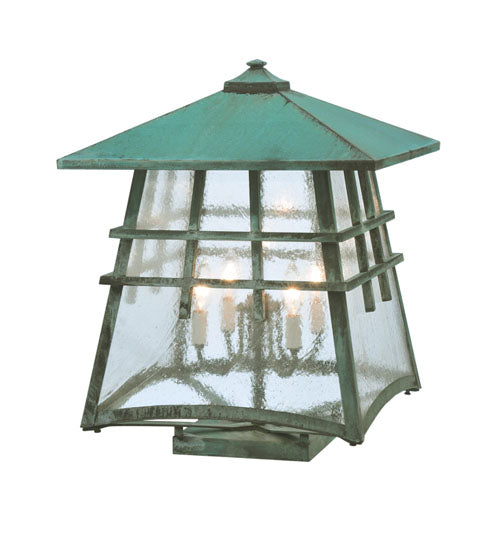 Meyda Lighting Stillwater 26" 4-Light Vedigris Double Bar Mission Deck Light With Clear Seeded Shade Glass