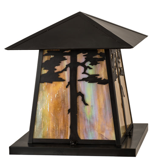 Meyda Lighting Stillwater 28" 4-Light Craftsman Brown Outdoor Pier Mount Light With Beige Iridescent Shade Glass