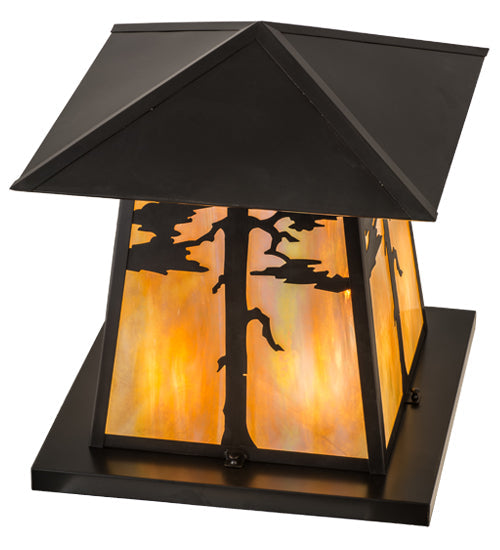 Meyda Lighting Stillwater 28" 4-Light Craftsman Brown Outdoor Pier Mount Light With Beige Iridescent Shade Glass