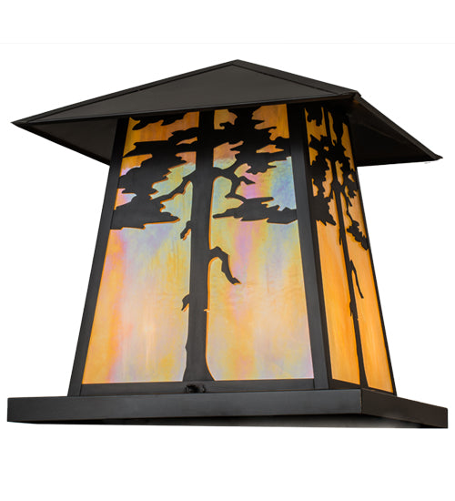 Meyda Lighting Stillwater 28" 4-Light Craftsman Brown Outdoor Pier Mount Light With Beige Iridescent Shade Glass