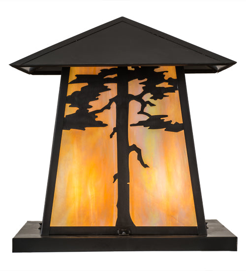 Meyda Lighting Stillwater 28" 4-Light Craftsman Brown Outdoor Pier Mount Light With Beige Iridescent Shade Glass