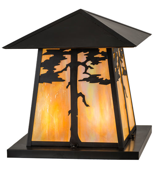 Meyda Lighting Stillwater 28" 4-Light Craftsman Brown Outdoor Pier Mount Light With Beige Iridescent Shade Glass