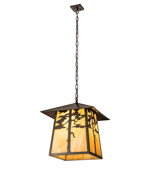 Meyda Lighting Stillwater 28" 4-Light Craftsman Brown Tamarack Pendant Light With Beige Art Shade Glass