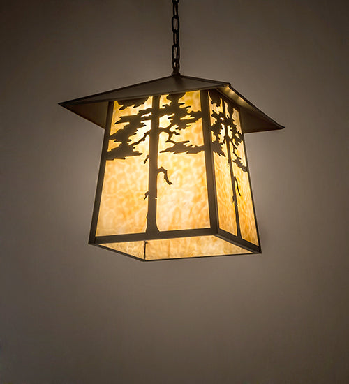 Meyda Lighting Stillwater 28" 4-Light Craftsman Brown Tamarack Pendant Light With Beige Art Shade Glass