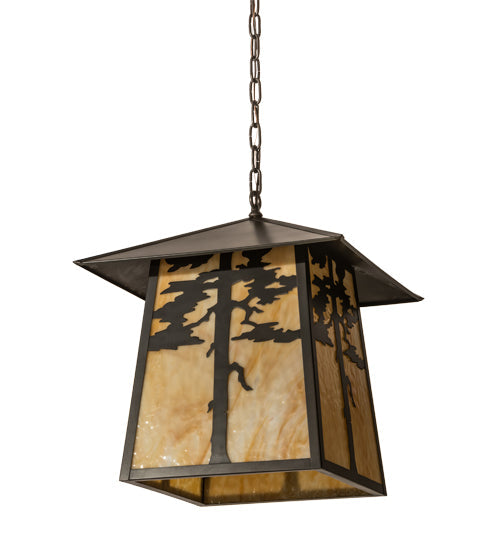 Meyda Lighting Stillwater 28" 4-Light Craftsman Brown Tamarack Pendant Light With Beige Art Shade Glass