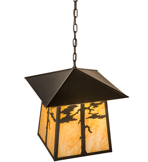 Meyda Lighting Stillwater 28" 4-Light Craftsman Brown Tamarack Pendant Light With Beige Art Shade Glass