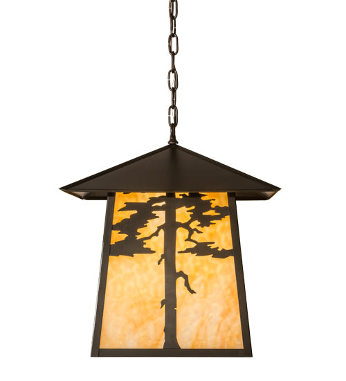 Meyda Lighting Stillwater 28" 4-Light Craftsman Brown Tamarack Pendant Light With Beige Art Shade Glass