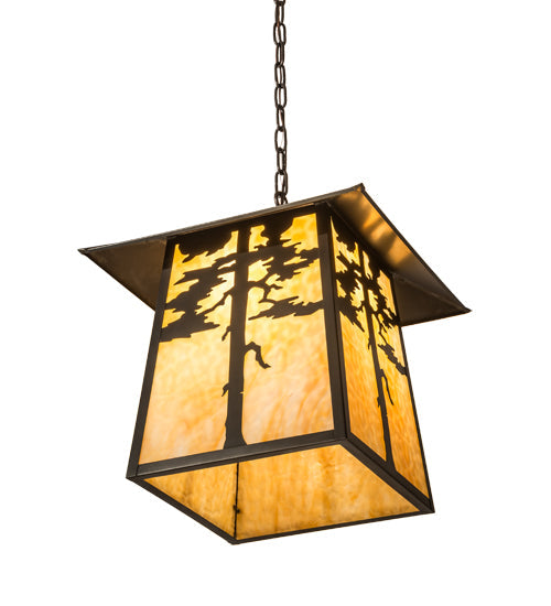 Meyda Lighting Stillwater 28" 4-Light Craftsman Brown Tamarack Pendant Light With Beige Art Shade Glass