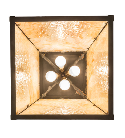 Meyda Lighting Stillwater 28" 4-Light Craftsman Brown Tamarack Pendant Light With Beige Art Shade Glass