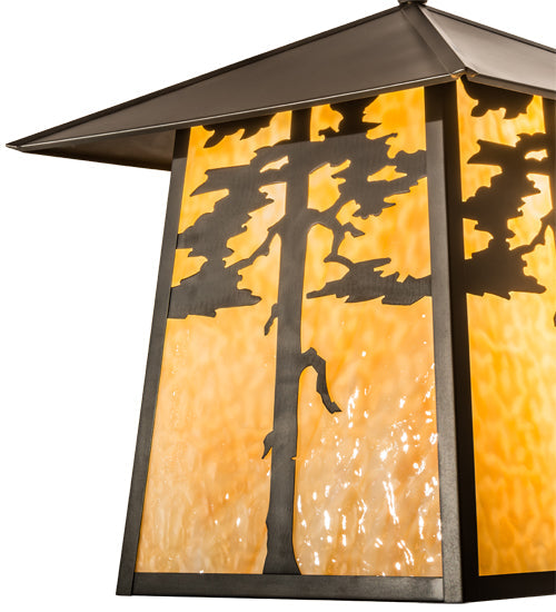 Meyda Lighting Stillwater 28" 4-Light Craftsman Brown Tamarack Pendant Light With Beige Art Shade Glass