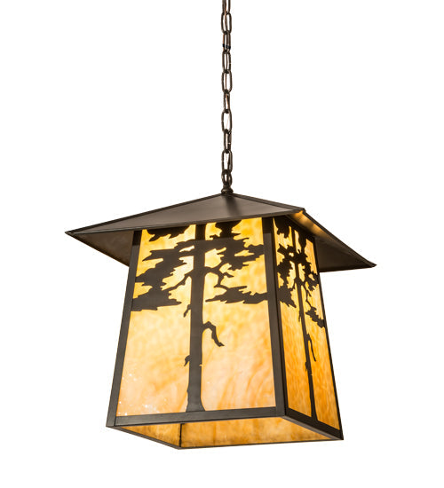 Meyda Lighting Stillwater 28" 4-Light Craftsman Brown Tamarack Pendant Light With Beige Art Shade Glass