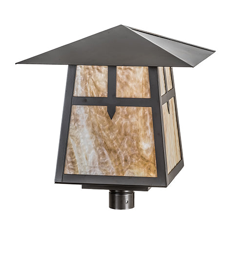Meyda Lighting Stillwater 28" Timeless Bronze Cross Mission Outdoor Post Mount Light With Beige Art Shade Glass