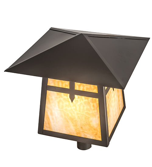 Meyda Lighting Stillwater 28" Timeless Bronze Cross Mission Outdoor Post Mount Light With Beige Art Shade Glass