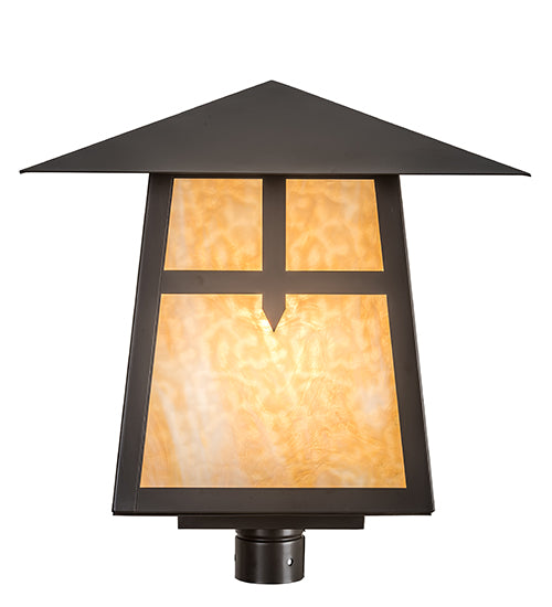 Meyda Lighting Stillwater 28" Timeless Bronze Cross Mission Outdoor Post Mount Light With Beige Art Shade Glass