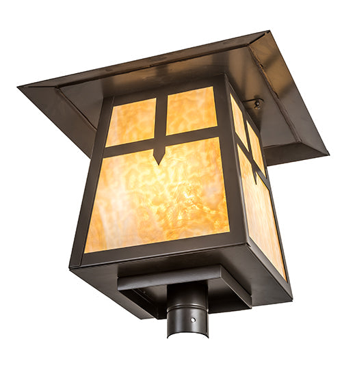 Meyda Lighting Stillwater 28" Timeless Bronze Cross Mission Outdoor Post Mount Light With Beige Art Shade Glass