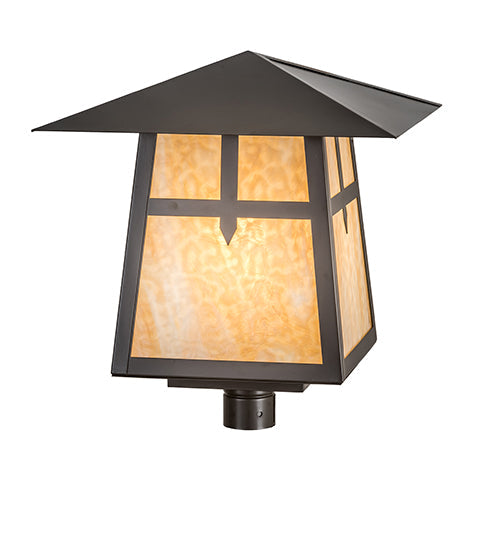 Meyda Lighting Stillwater 28" Timeless Bronze Cross Mission Outdoor Post Mount Light With Beige Art Shade Glass