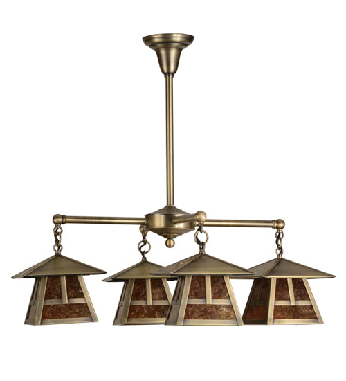 Meyda Lighting Stillwater 30" 4-Light Antique Brass T Mission Chandelier With Amber Mica Shade Glass