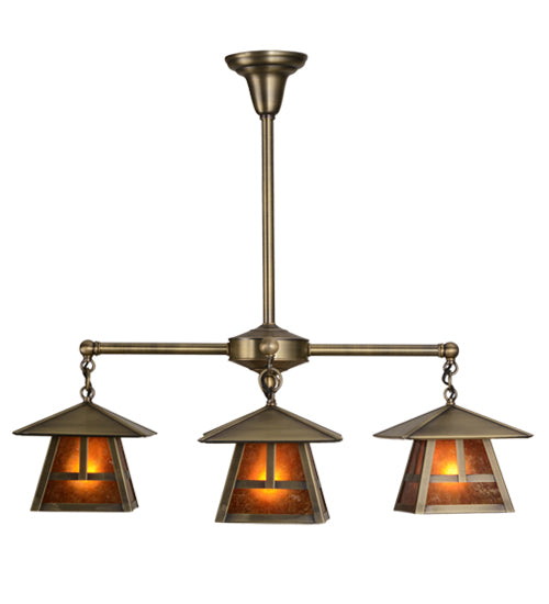 Meyda Lighting Stillwater 30" 4-Light Antique Brass T Mission Chandelier With Amber Mica Shade Glass