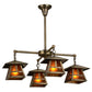 Meyda Lighting Stillwater 30" 4-Light Antique Brass T Mission Chandelier With Amber Mica Shade Glass