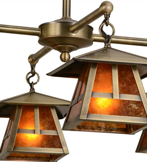Meyda Lighting Stillwater 30" 4-Light Antique Brass T Mission Chandelier With Amber Mica Shade Glass