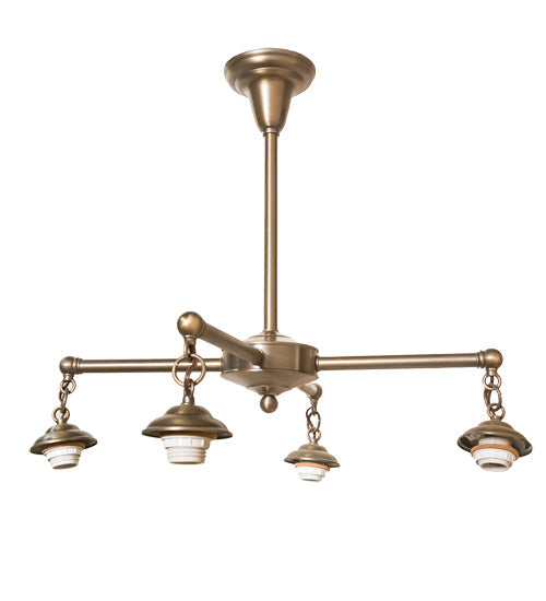 Meyda Lighting Stillwater 30" 4-Light Antique Brass T Mission Chandelier With Amber Mica Shade Glass