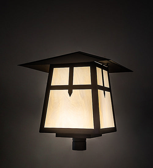 Meyda Lighting Stillwater 30" Oil Rubbed Bronze Cross Mission Outdoor Post Mount Light With Beige Flemish Shade Glass