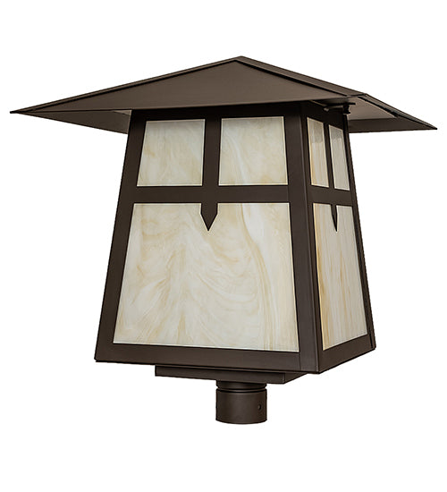 Meyda Lighting Stillwater 30" Oil Rubbed Bronze Cross Mission Outdoor Post Mount Light With Beige Flemish Shade Glass