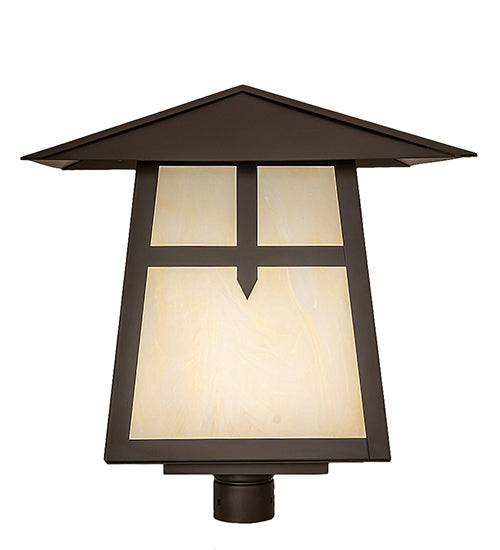 Meyda Lighting Stillwater 30" Oil Rubbed Bronze Cross Mission Outdoor Post Mount Light With Beige Flemish Shade Glass