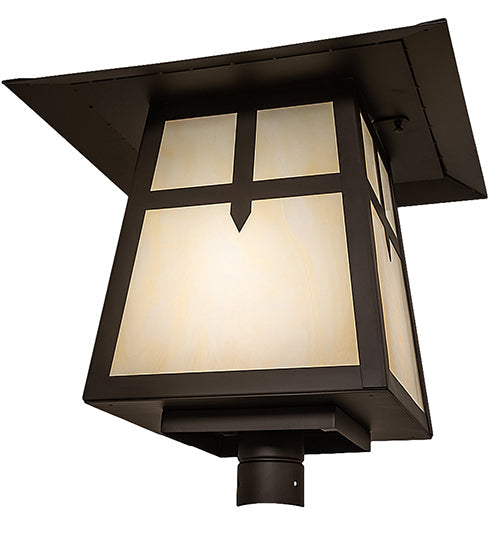 Meyda Lighting Stillwater 30" Oil Rubbed Bronze Cross Mission Outdoor Post Mount Light With Beige Flemish Shade Glass
