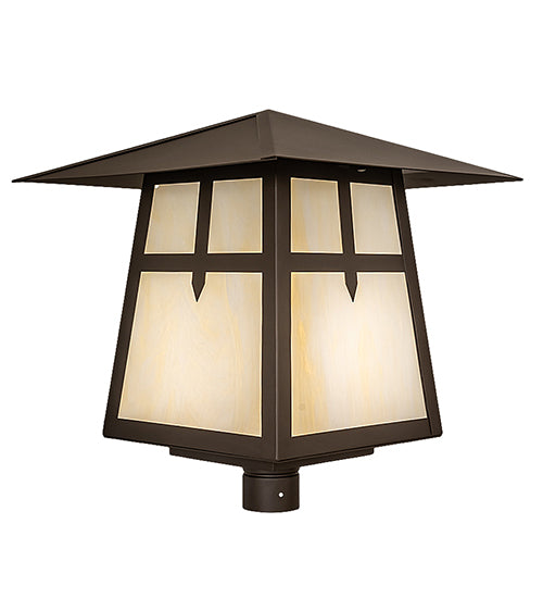 Meyda Lighting Stillwater 30" Oil Rubbed Bronze Cross Mission Outdoor Post Mount Light With Beige Flemish Shade Glass