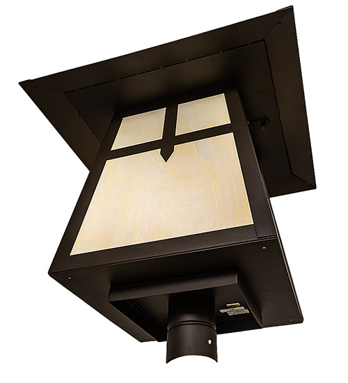 Meyda Lighting Stillwater 30" Oil Rubbed Bronze Cross Mission Outdoor Post Mount Light With Beige Flemish Shade Glass