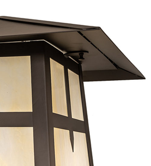 Meyda Lighting Stillwater 30" Oil Rubbed Bronze Cross Mission Outdoor Post Mount Light With Beige Flemish Shade Glass
