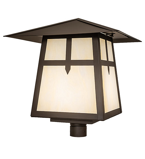 Meyda Lighting Stillwater 30" Oil Rubbed Bronze Cross Mission Outdoor Post Mount Light With Beige Flemish Shade Glass
