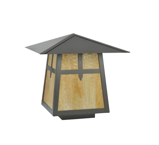 Meyda Lighting Stillwater 30" Timeless Bronze Cross Mission Outdoor Pier Mount Light With Beige Shade Glass
