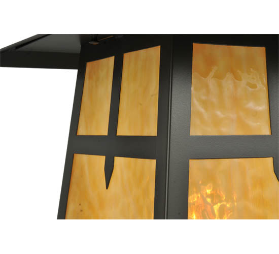 Meyda Lighting Stillwater 30" Timeless Bronze Cross Mission Outdoor Pier Mount Light With Beige Shade Glass