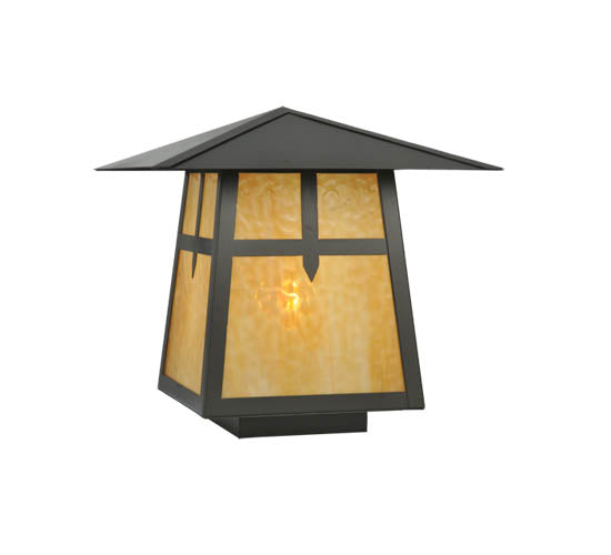Meyda Lighting Stillwater 30" Timeless Bronze Cross Mission Outdoor Pier Mount Light With Beige Shade Glass