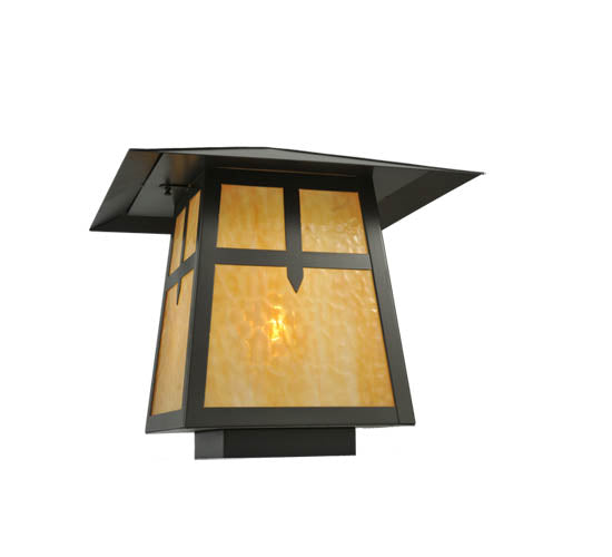 Meyda Lighting Stillwater 30" Timeless Bronze Cross Mission Outdoor Pier Mount Light With Beige Shade Glass
