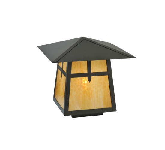 Meyda Lighting Stillwater 30" Timeless Bronze Cross Mission Outdoor Pier Mount Light With Beige Shade Glass