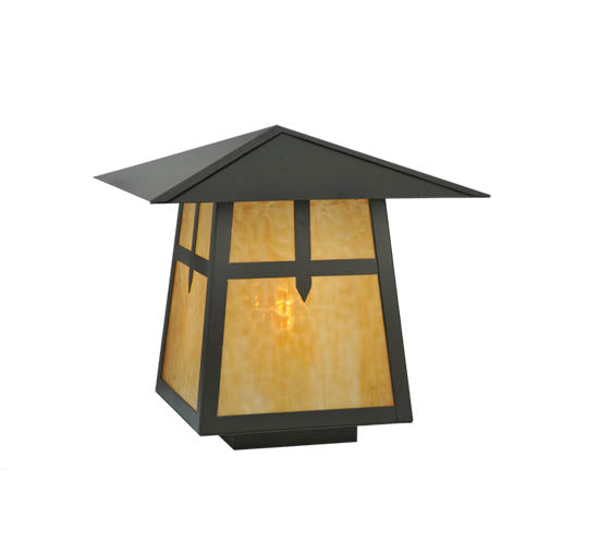 Meyda Lighting Stillwater 30" Timeless Bronze Cross Mission Outdoor Pier Mount Light With Beige Shade Glass