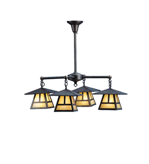 Meyda Lighting Stillwater 31" 4-Light Antique Copper T Mission Chandelier With Beige Shade Glass