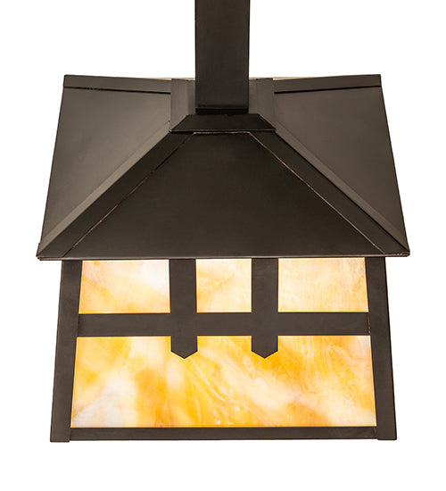 Meyda Lighting Stillwater 32" 2-Light Craftsman Brown Double Cross Mission Island Pendant Light With Beige Iridescent Shade Glass