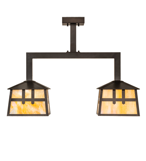 Meyda Lighting Stillwater 32" 2-Light Craftsman Brown Double Cross Mission Island Pendant Light With Beige Iridescent Shade Glass