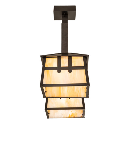 Meyda Lighting Stillwater 32" 2-Light Craftsman Brown Double Cross Mission Island Pendant Light With Beige Iridescent Shade Glass
